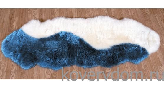 Ковер из длинноворсовой  овчины БЕЛО-ГОЛУБОЙ