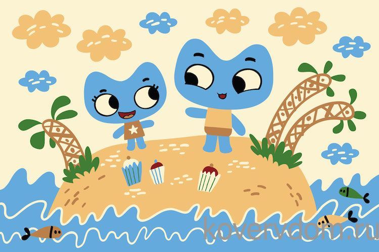 Детский ковер мультики Котики Вперед! - Котики на острове