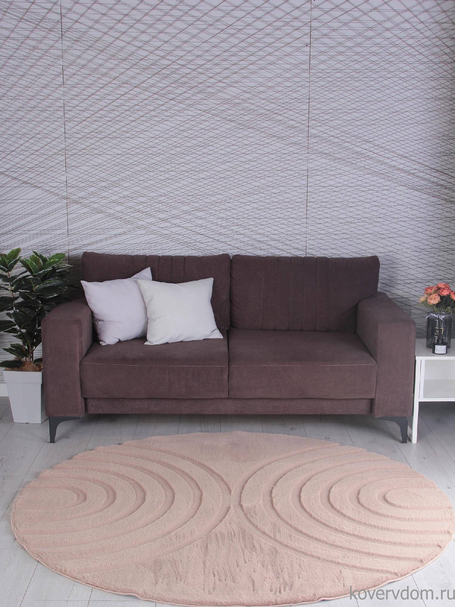 Ковер из искусственного меха RABBIT CARVING PX4005 BROWN / BROWN Круг